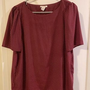 H&M Cranberry Floral Short Sleeve Blouse Woman’s US 14